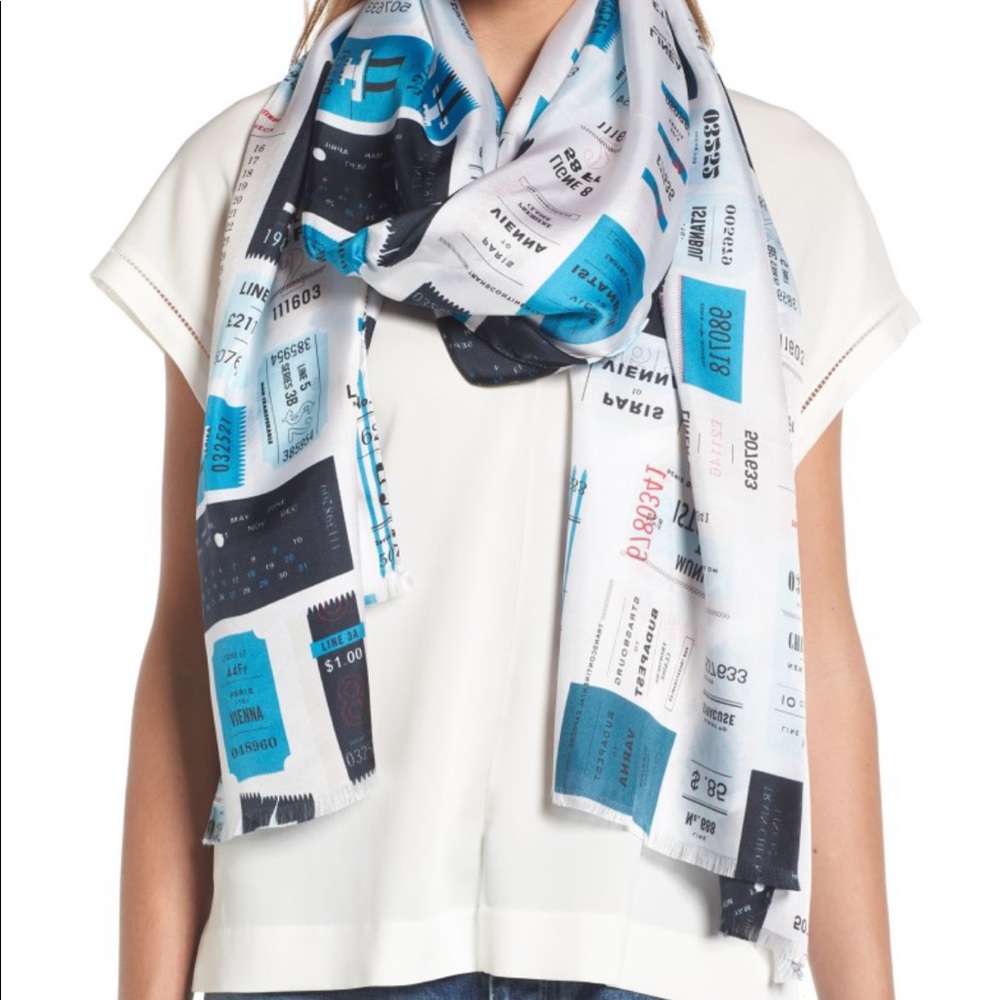 NWT Kate Spade Silk Oblong Train Tickets Scarf